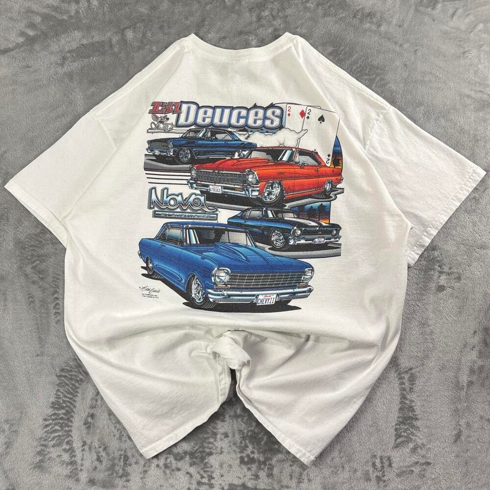 Vintage Lil Deuces Nova By Chevrolet Classic Car Graphic T-Shirt White XL